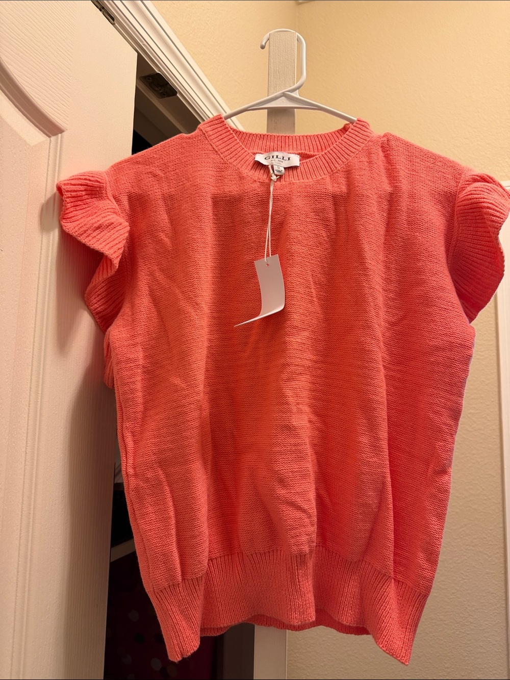 Gilli Coral Ruffle-Sleeve Crewneck Sweater